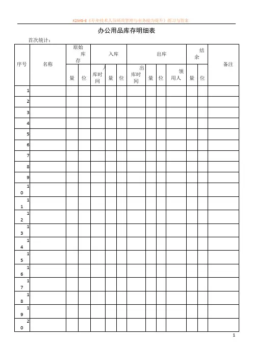 办公用品库存明细表