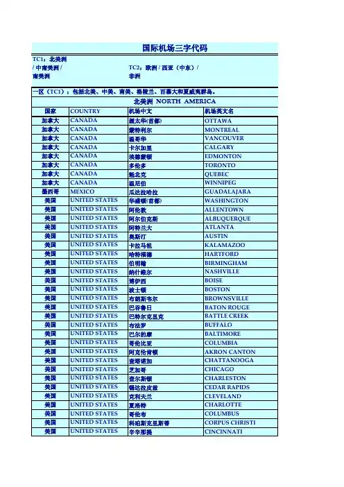 国际机场3字代码表