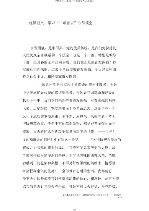 优秀范文：学习“三项意识”心得体会 2