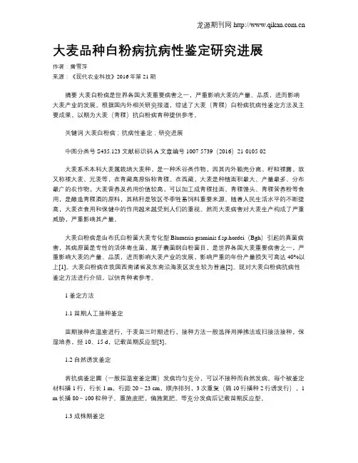 大麦品种白粉病抗病性鉴定研究进展
