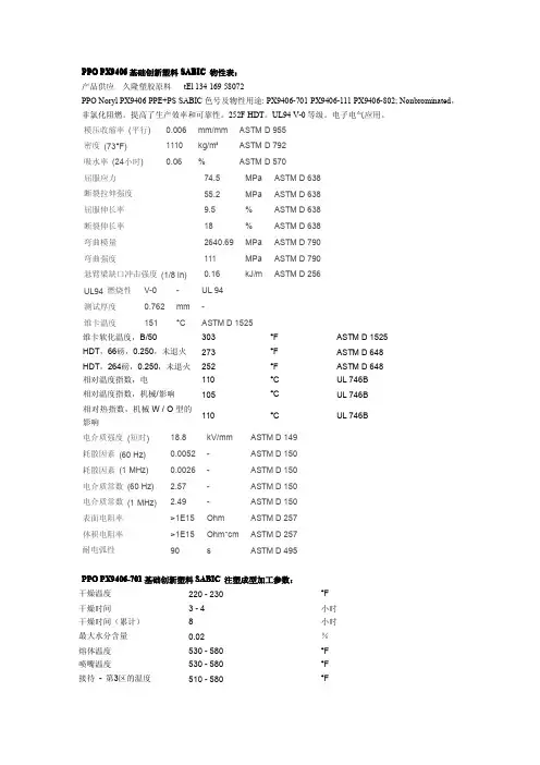 PPO PX9406 基础创新塑料 物性表