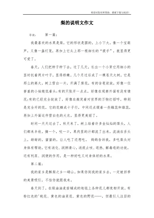 梨的说明文作文