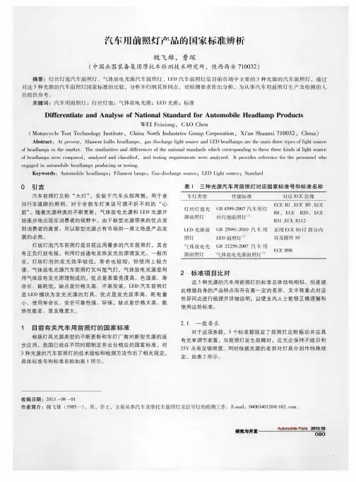 汽车用前照灯产品的国家标准辨析