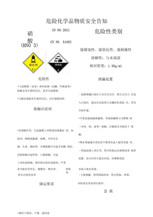 常见的危险化学品物质安全告知牌