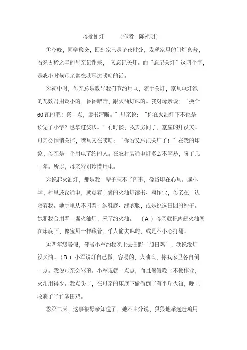 《母爱如灯》阅读练习及答案