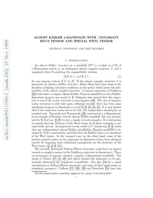 Almost Kahler 4-manifolds with J-invariant Ricci tensor and special Weyl tensor