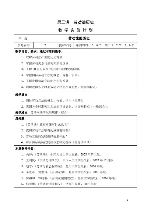 第三讲 劳动法的历史