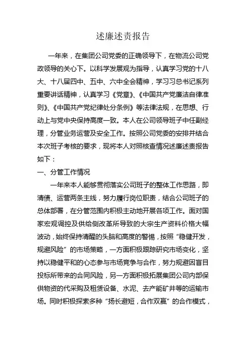 述廉述责报告
