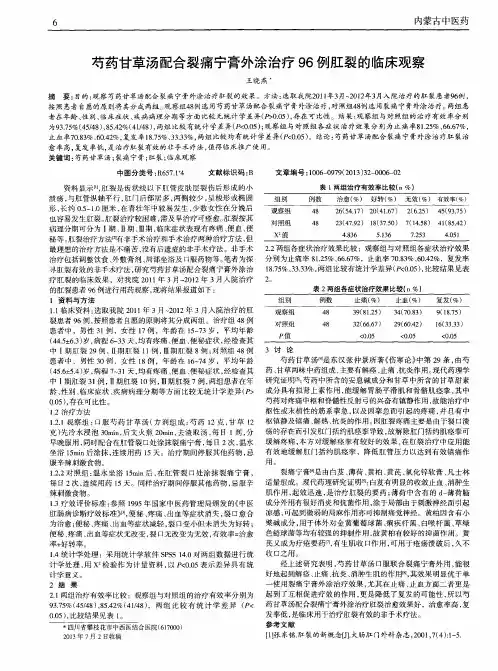 芍药甘草汤配合裂痛宁膏外涂治疗96例肛裂的临床观察