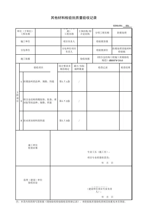 防腐处理其他材料检验批质量验收记录