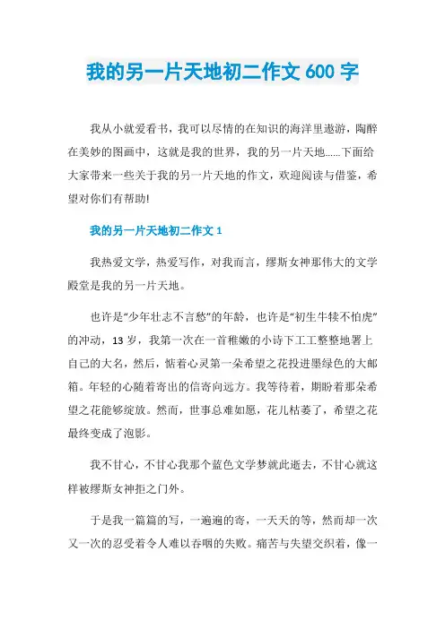 我的另一片天地初二作文600字