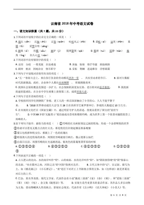 云南省2018年中考语文试卷