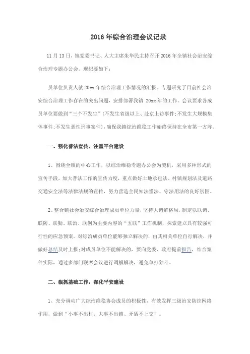 2016年综合治理会议记录