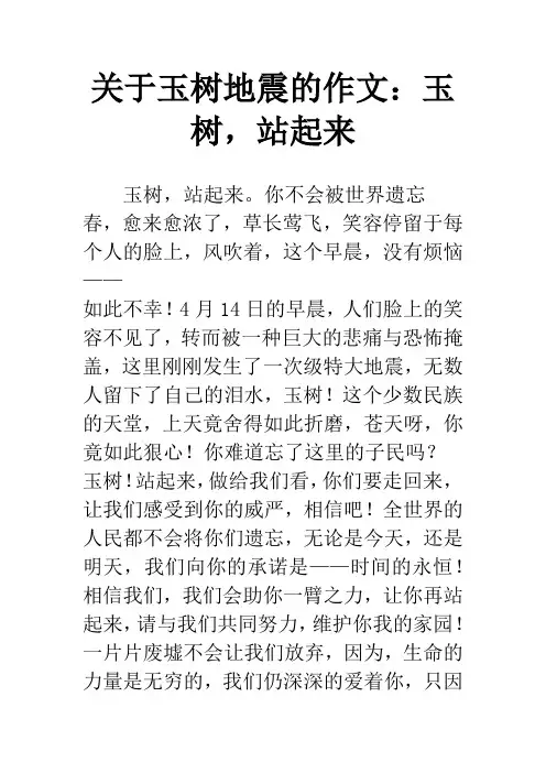 关于玉树地震的作文：玉树,站起来