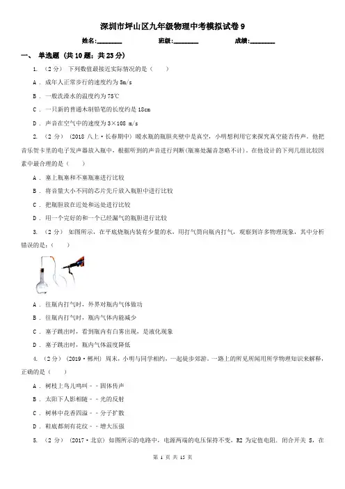 深圳市坪山区九年级物理中考模拟试卷9