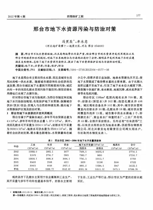 邢台市地下水资源污染与防治对策
