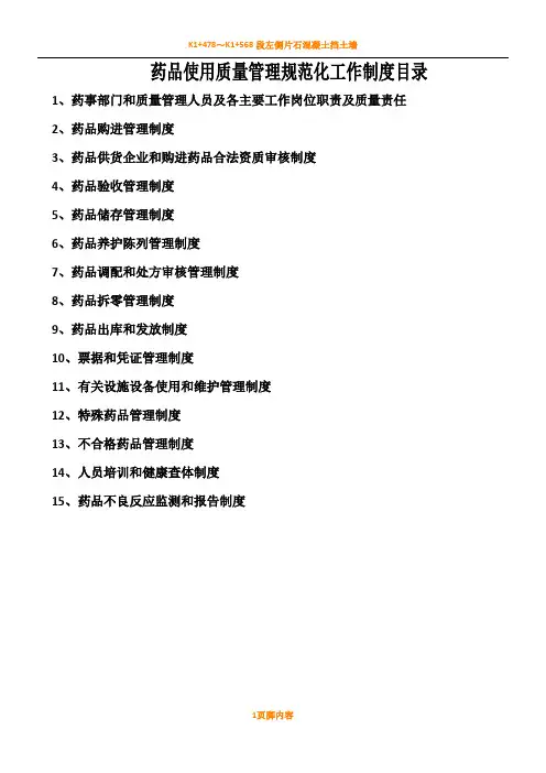药品质量管理相关规章制度