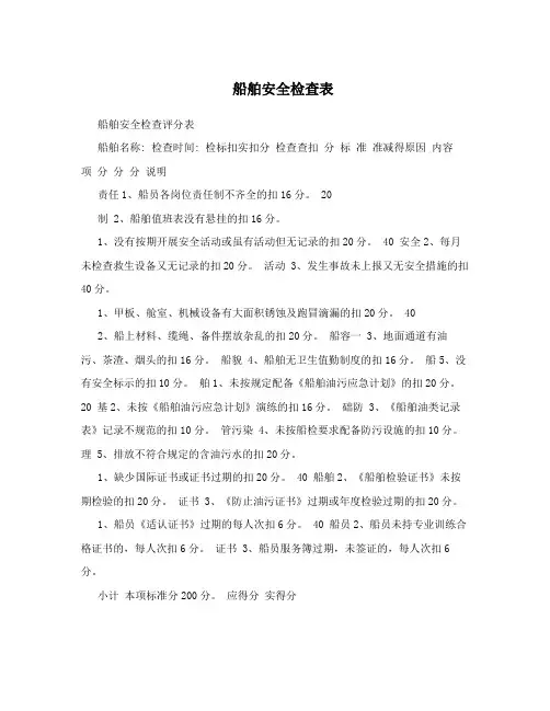船舶安全检查表