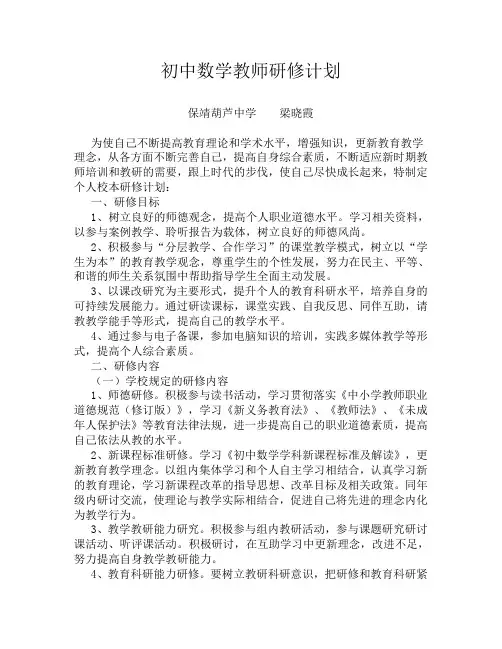 初中数学教师研修计划