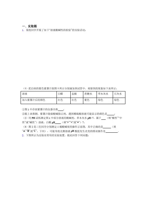 浙江省嘉兴市中考化学基础100实验题狂练