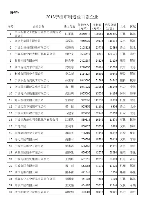 2013宁波市制造业百强企业