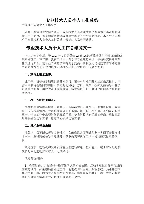 专业技术人员个人工作总结