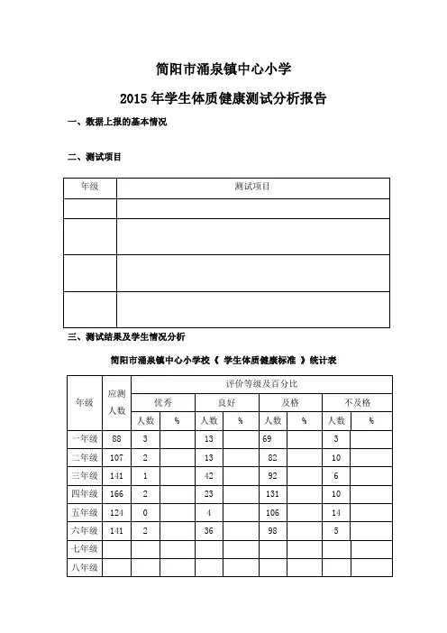 2015学生体质健康测试质量分析报告