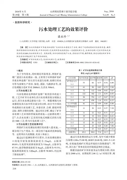 污水处理工艺的效果评价