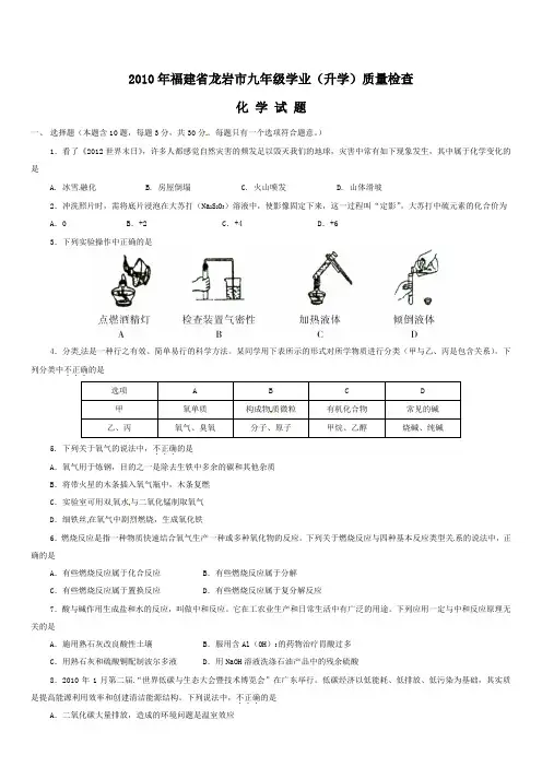 2010年福建龙岩九年级学业升学质量检查