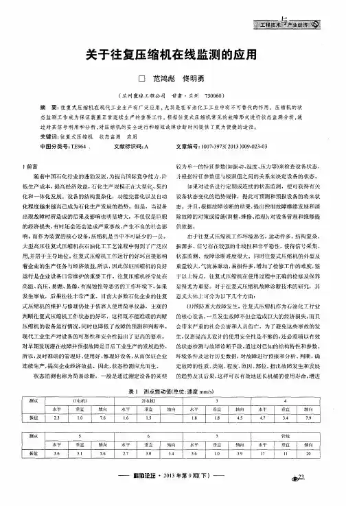 关于往复压缩机在线监测的应用