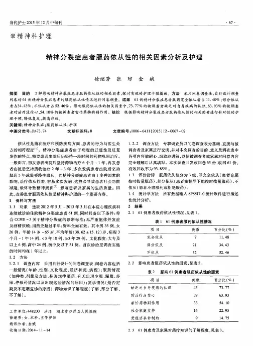 精神分裂症患者服药依从性的相关因素分析及护理