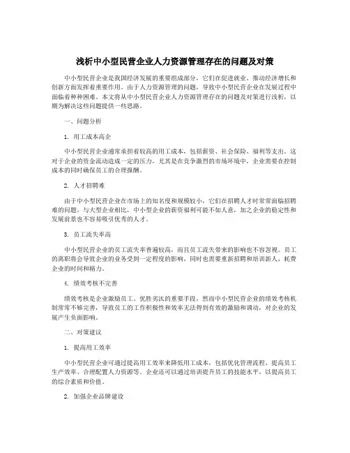 浅析中小型民营企业人力资源管理存在的问题及对策