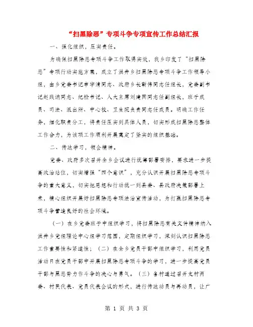 “扫黑除恶”专项斗争专项宣传工作总结汇报