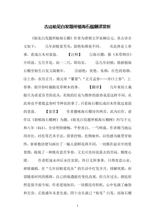 古诗始见白发题所植海石榴翻译赏析