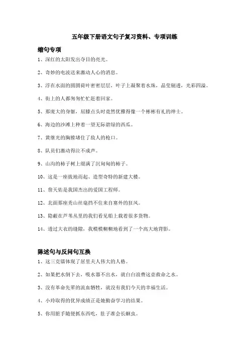 五年级下册语文句子复习资料