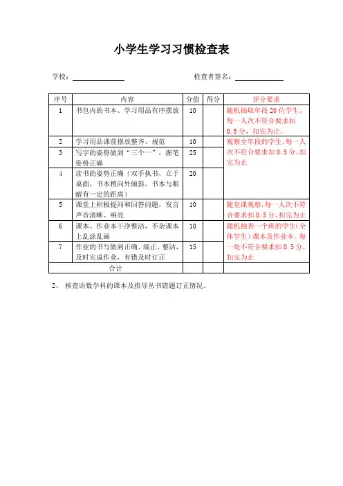 小学生学习习惯检查表