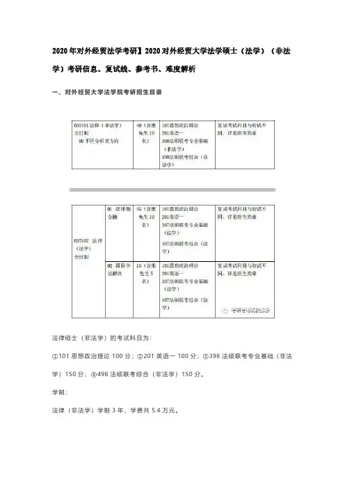 2020年对外经贸法学考研】2020对外经贸大学法学硕士(法学)(非法学)考研信息、复试线、参考书、难度解析