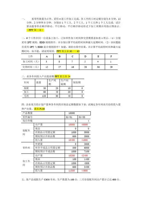 生产计划与控制生产练习题