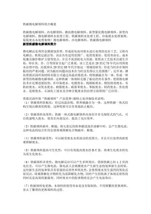 铁碳微电解填料简介概要