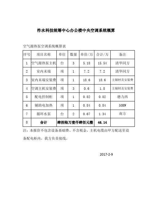 空调方案概算