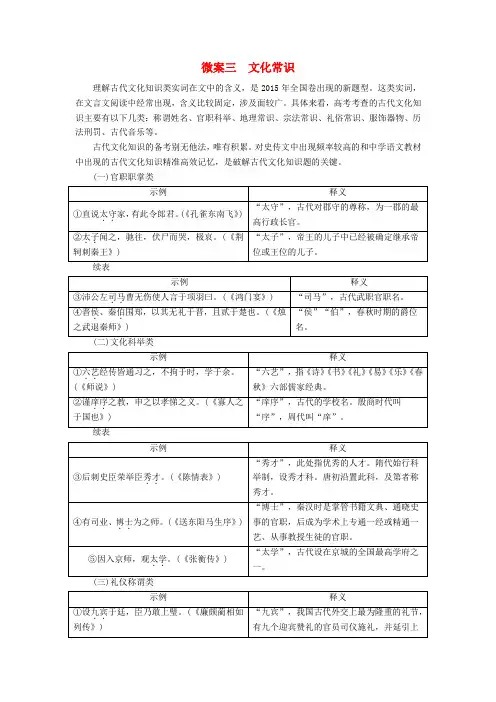 2019版高考语文一轮复习 专题六 文言文阅读 微案三 文化常识