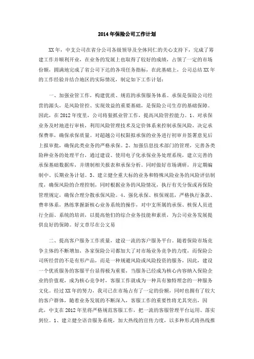 2014年保险公司工作计划