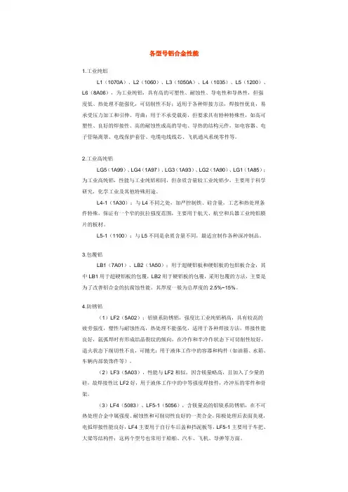 各型号铝合金性能
