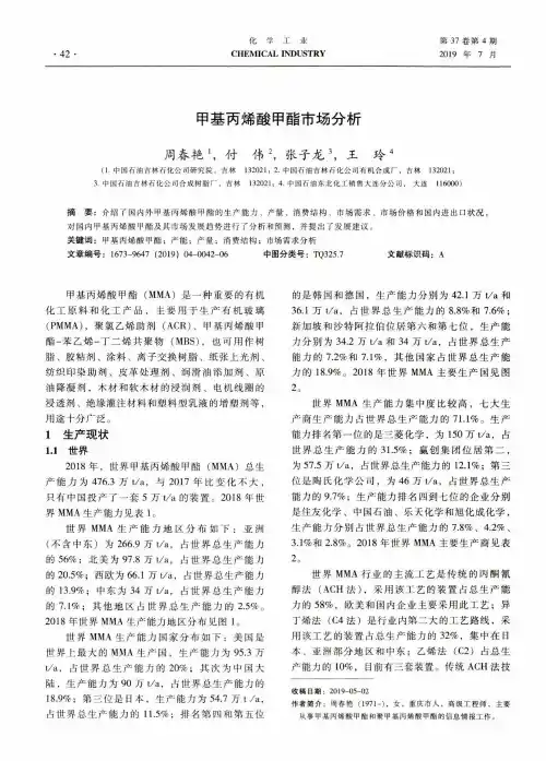 甲基丙烯酸甲酯市场分析