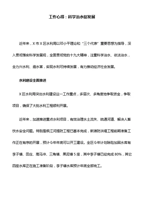 工作心得：科学治水促发展
