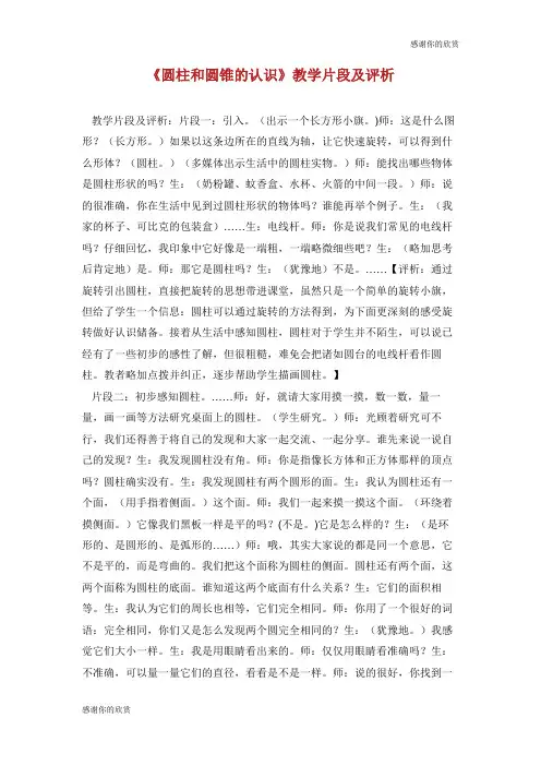 《圆柱和圆锥的认识》教学片段及评析.doc