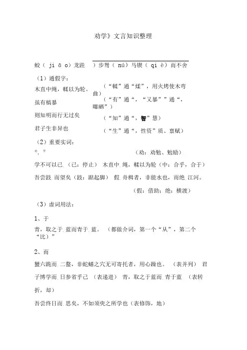 劝学师说文言知识汇总