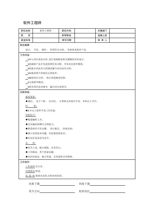 软件工程师职位说明书