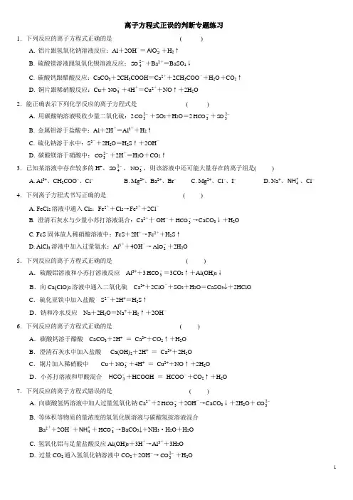 离子方程式正误的判断专题练习