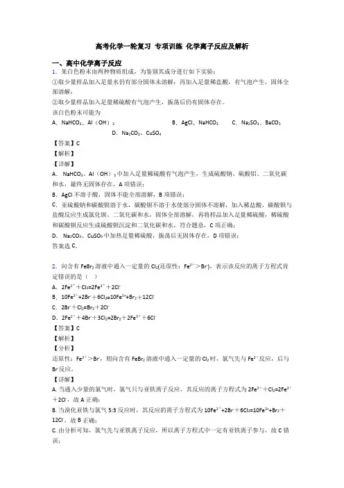 高考化学一轮复习 专项训练 化学离子反应及解析